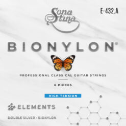 Encordadura para Guitarra Clásica Profesional, Bionylon, Entorchado Doble Plata, Tensión Alta Mod. E-432.A