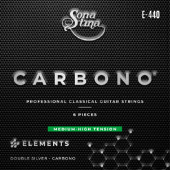 Encordadura para Guitarra Clásica Profesional Nylon Carbón, Entorchado Doble Plata, Tensión Media Alta Mod. E-440