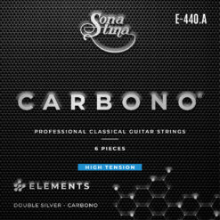 Encordadura para Guitarra Clásica Profesional Nylon Cárbon, Entorchado Doble Plata, Tensión Alta Mod. E-440.A